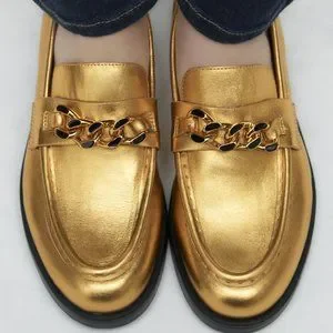 Zara Metallic Gold Textured Loafers NEW Size 8 Zara Gold metallic loafers with gold buckle | Mercari main image 3